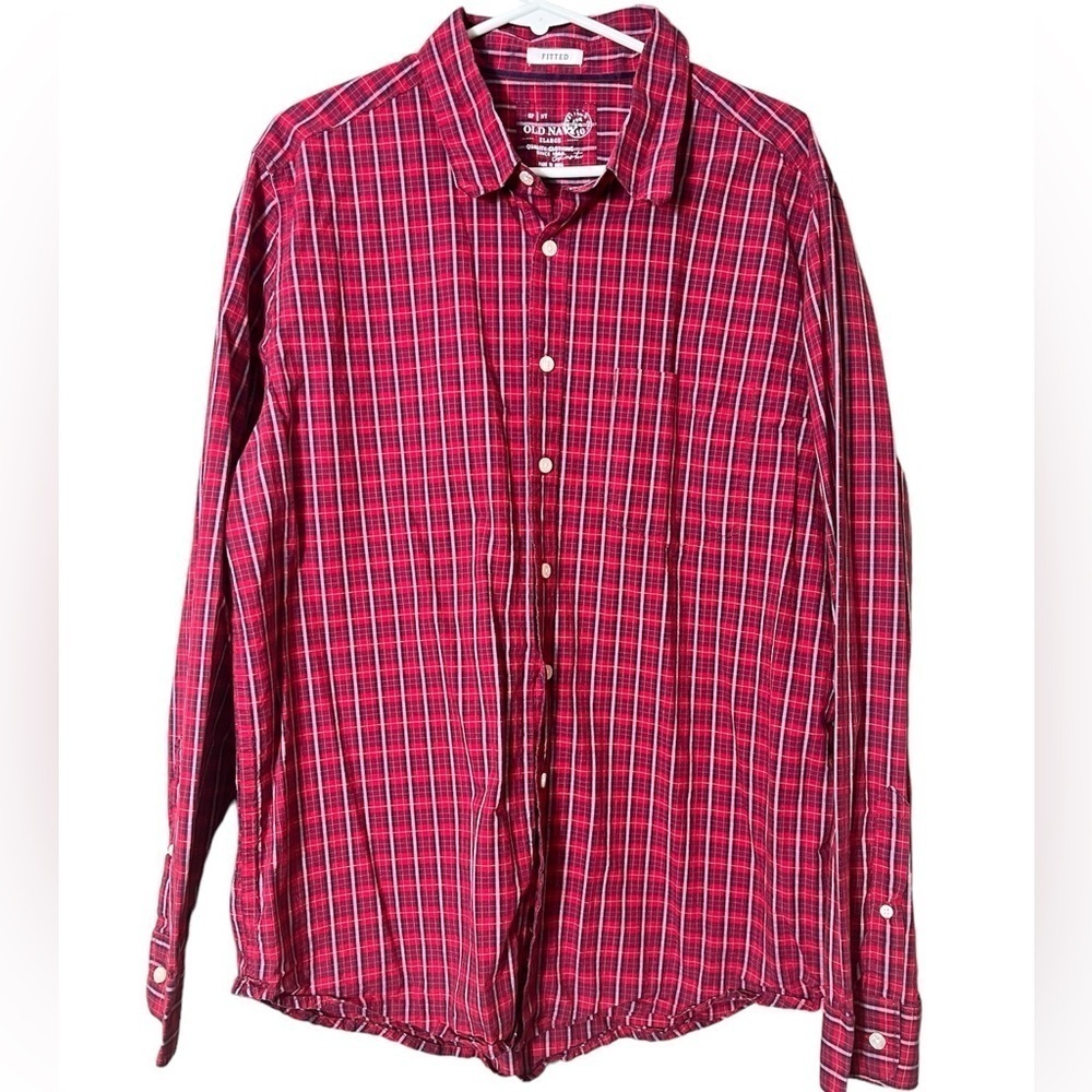 Y2K Vintage Old Navy‎ Cotton Red Plaid Button Down Long Sleeve Shirt Size XL